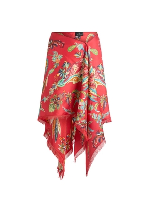 ETRO paisley-print fringed silk skirt - Red
