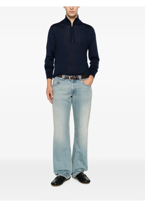 ETRO quarter-zip embroidered-logo sweater - Blue
