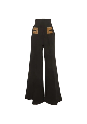 Elisabetta Franchi logo chain-detail bell-bottom trousers - Black
