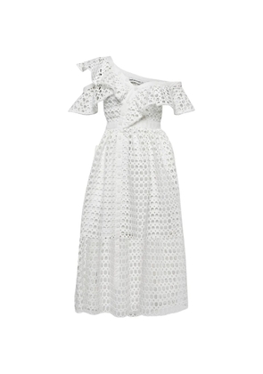 Self-Portrait one-shoulder ruffled midi dress - White
