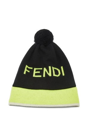 Fendi Pre-Owned logo-intarsia pom-pom beanie hat - Black