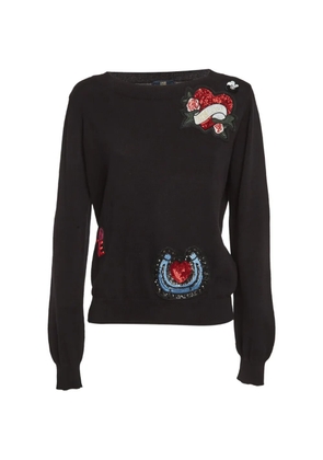 Cavalli Class embroidered patch sweater - Black