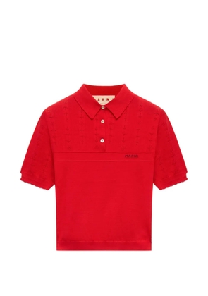 Marni pointelle-knit scalloped-trim polo top - Red