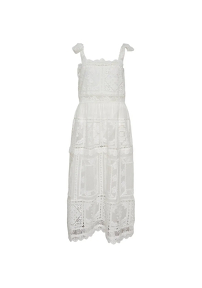 ZIMMERMANN Aster guipure-lace tiered midi dress - White