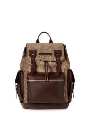 Brunello Cucinelli burnished calfskin and chevron-effect techno fabric city backpack - Neutrals