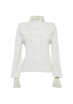 CHANEL Pre-Owned frill-detail knit sweater - White