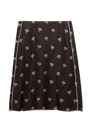 Marni brown silk twill midi skirt with floral print