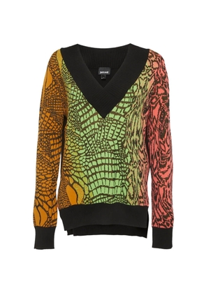 Just Cavalli Vintage animal-pattern V-neck sweater - Black