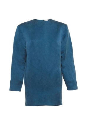 Saint Laurent Pre-Owned logo-detail silk mini dress - Blue