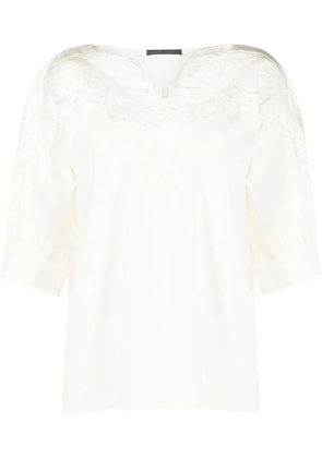 Alberta Ferretti lace-panel gathered-detail blouse - Neutrals