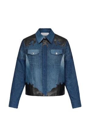 Marine Serre leather-patches trucker denim jacket - Blue