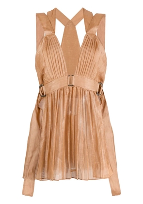 Alberta Ferretti pleated V-neck sleeveless blouse - Brown