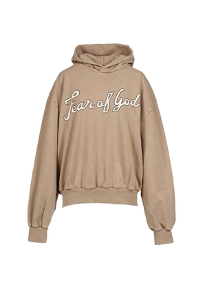 Fear Of God 26 Classic logo-patch distressed hoodie - Brown