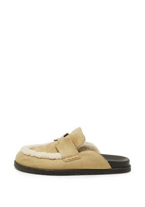 Hermès Pre-Owned Go shearling-trim suede mules - Neutrals