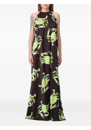 MSGM crab-print halterneck maxi dress - Brown