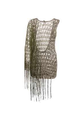 424 asymmetric-sleeve fringed top - Green