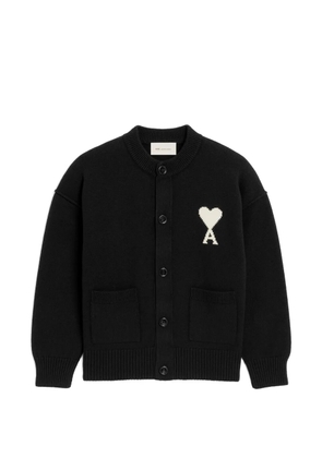 AMI Paris crewneck wool cardigan with Ami de Coeur - Black