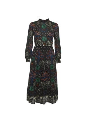 SANDRO ruffled-trim printed midi dress - Black