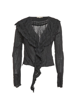 Roberto Cavalli ruffle-trim metallic-knit cardigan - Black