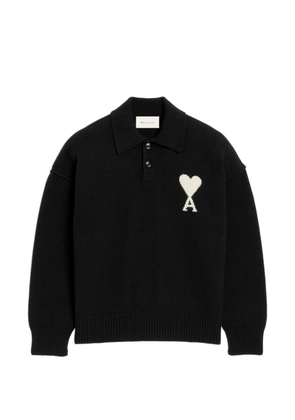 AMI Paris wool polo with Ami de Coeur - Black