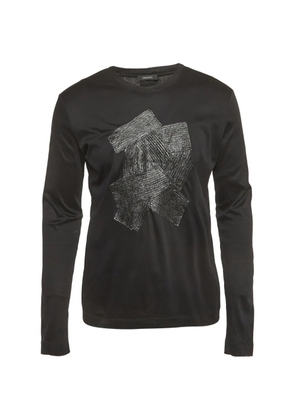 Versace Pre-Owned calf leathe- applique T-shirt - Black