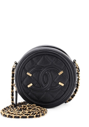 CHANEL Pre-Owned Filigree Round Clutch with Chain Quilted Caviar Mini crossbody bag - Black
