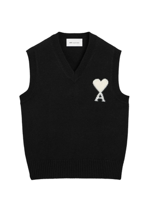 AMI Paris sleeveless wool sweater with Ami de Coeur - Black