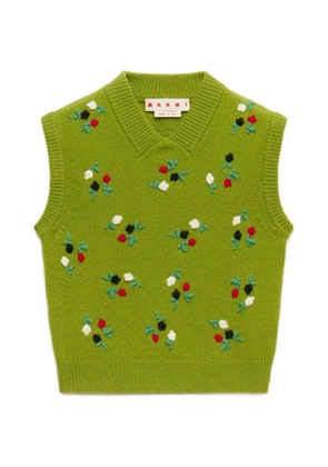 Marni green wool-cashmere vest with flower embroidery