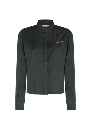 Miu Miu logo-embroidered button-up shirt - Green
