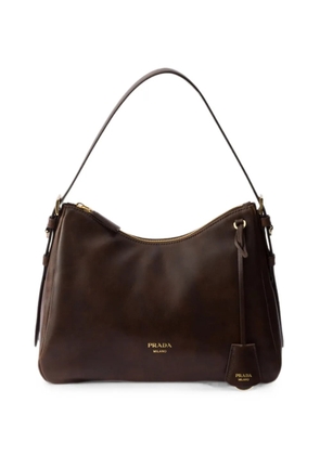 Prada logo-print leather shoulder bag - Brown