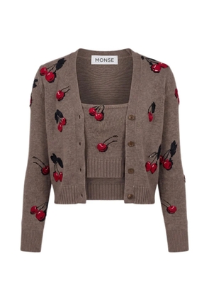 Monse cherry-intarsia cropped cardigan and top set - Brown