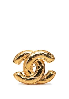 CHANEL Pre-Owned 1950-1970 CC Gold Plated Quilted Brooch costume brooch