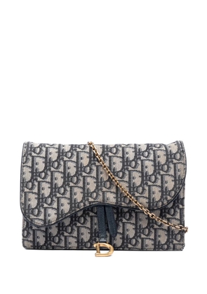 Christian Dior Pre-Owned 2021 Oblique Canvas Saddle Pouch Wallet on Chain crossbody bag - Blue