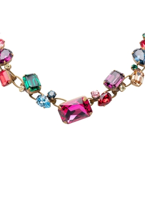 Miu Miu Pre-Owned 2000-2020 Gold Plated Strass Stone and Leather Choker Necklace costume necklace