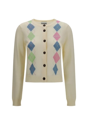 GANNI diamond-pattern cardigan - White
