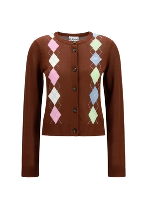 GANNI logo-embroidered cardigan - Brown