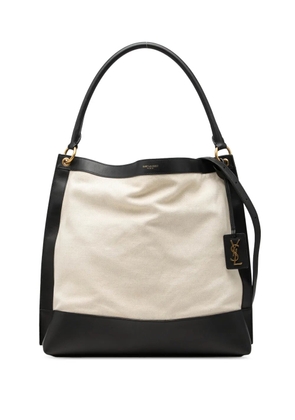 Saint Laurent Pre-Owned 2020 Bicolor Canvas and Calfskin Tag Hobo satchel - White