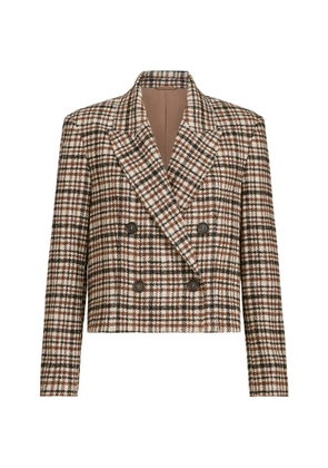 Brunello Cucinelli comfort checked wool and alpaca blazer with monili - Neutrals