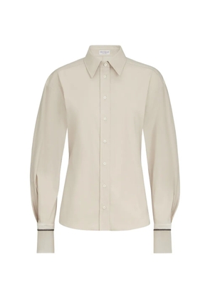 Brunello Cucinelli stretch cotton poplin shirt with shiny silk cuffs - Neutrals