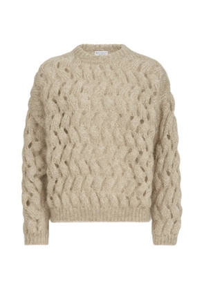 Brunello Cucinelli dazzling zigzag-cables sweater in mohair and wool - Neutrals