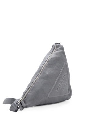 Prada Pre-Owned Triangle Logo Zip Messenger Leather Large crossbody bag - Grey