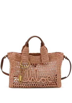 Chloé small logo-embroidered raffia tote bag - Neutrals