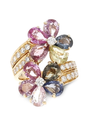 Bvlgari Pre-Owned 2000s flower-motif diamond and sapphire ring - Gold