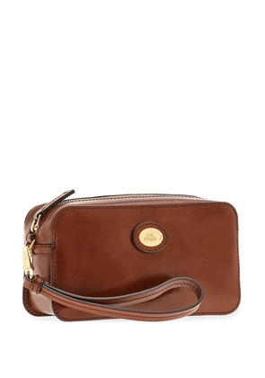 The Bridge logo-plaque leather clutch bag - Brown