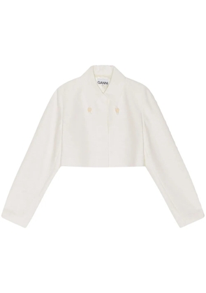 GANNI Slub cropped jacket - White
