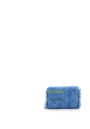 CHANEL Pre-Owned Denim Mood Flap Clutch with Chain Logo Printed Quilted Fringe Denim crossbody bag - Blue