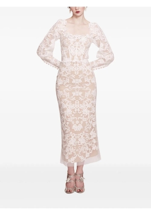 Marchesa Notte long-sleeve corded-lace maxi dress - White