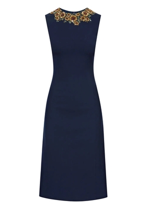 Oscar de la Renta Sunflower crystal-embroidered pencil dress - Blue