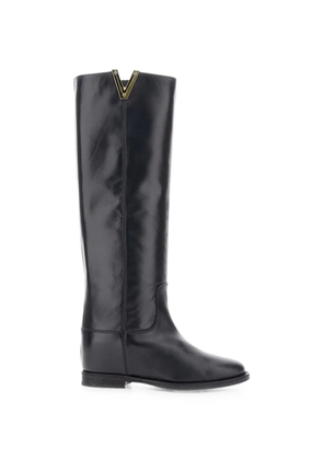 Via Roma 15 logo-plaque cut-out boots - Black