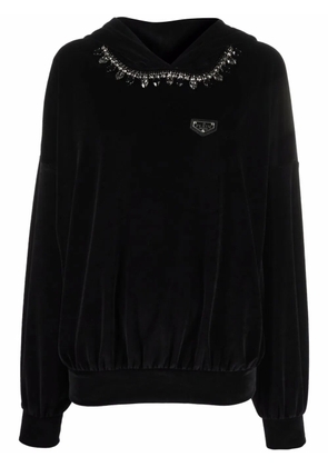 Philipp Plein crystal chain detail velvet hoodie - Black